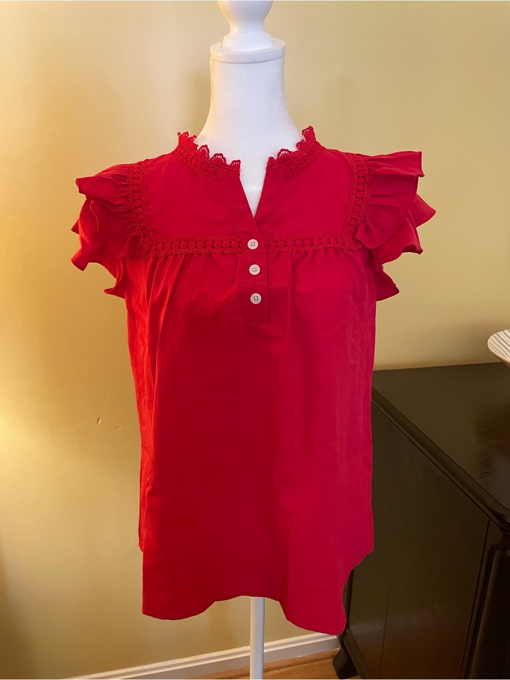 Bright Red Ruffle Sleeve Boho Top